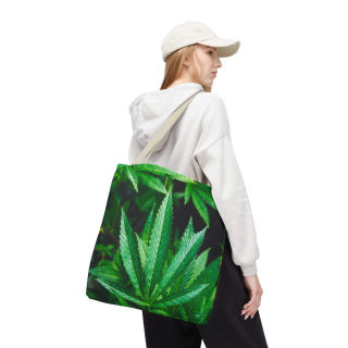 Green Cannabis Leaf Tote Bag | All-Over Print Hemp Plant Design 72