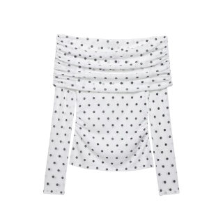 Polka Dot One-Shoulder Long Sleeve Top 2