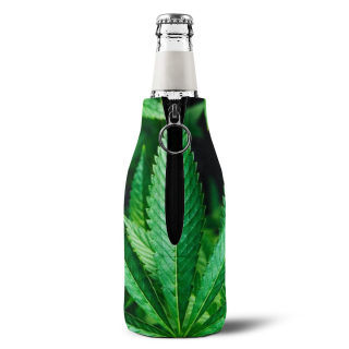 Marijuana leaf zip-up bottle cooler sleeve | botanical drink holder 4