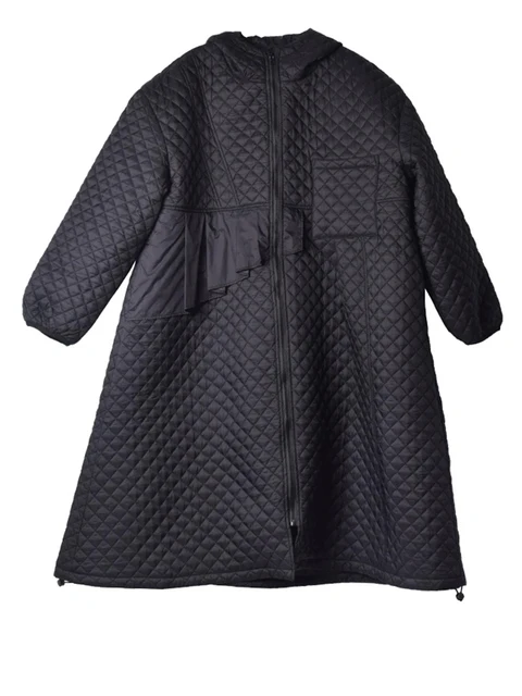 Hooded Parka | Solid Color Long Large Size Diamond Lattice Zipper A-Line 6