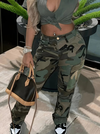 Casual Camouflage Multi-Pocket Cargo Pants for Women | Street Style 6