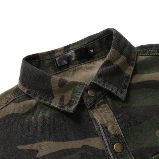 Camouflage Denim Shirt for Men | Army Green Long Sleeve Loose Jean Shirt 5