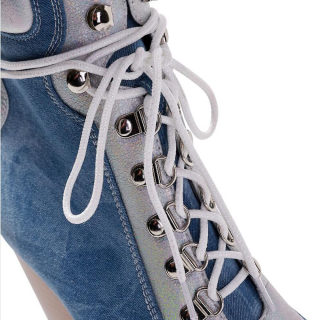 Denim Lace-Up Chelsea Boots | Pointed Toe Platform Riveted 6