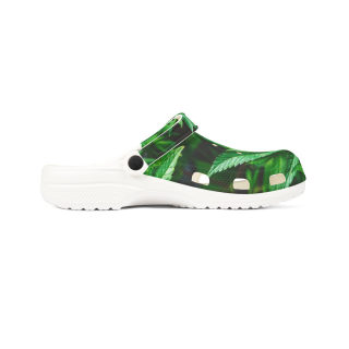 Green tropical leaf print clog shoes 6