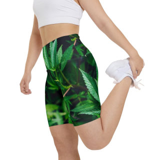 Green Cannabis Leaf Pattern Women's Workout Shorts | All-Over Print 8
