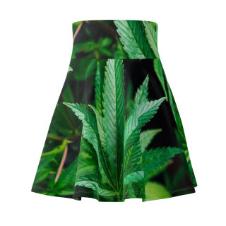Cannabis Leaf Pattern Skater Skirt | Green Botanical Print 4