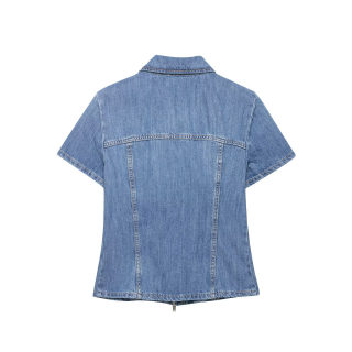 Western-Style Zip-Up Denim Shirt for Women 4