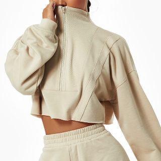 Loose-Fit Stand-Collar Zip Sports Sweater 4