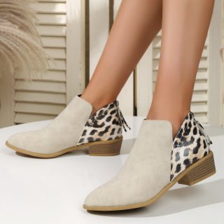 Women's Leopard Print Pointed-Toe Boots with Thick Heel and Back Zipper 3