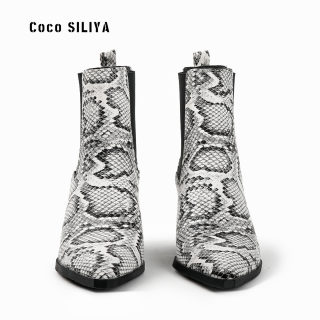 Women's Patterned Ankle Boots | Thick Heel Pointed Toe Martin Boots 4